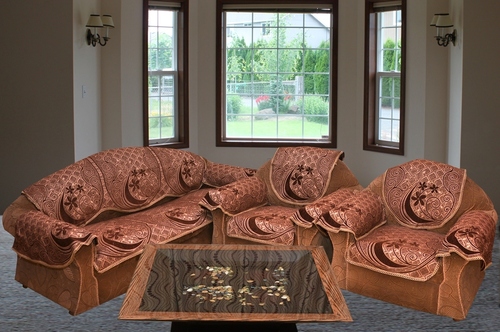 DARK CHOCOLATY 5 SEATER SOFA COVER - Chenille Fabric, 23x27 Inch, Design No 16BTSC26RJc | Embroidered Pattern, Rectangular Shape, Ideal for Home & Hotel