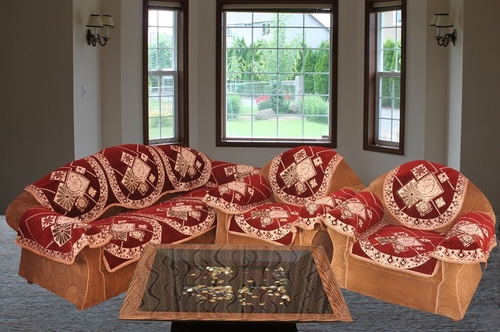 MAROON CHENILLE SOFA PANELS - Chenille Fabric, 23x27 Inch, Rectangular Shape, Design No 16BTSCBV574m | Embroidered Pattern, Set of 16