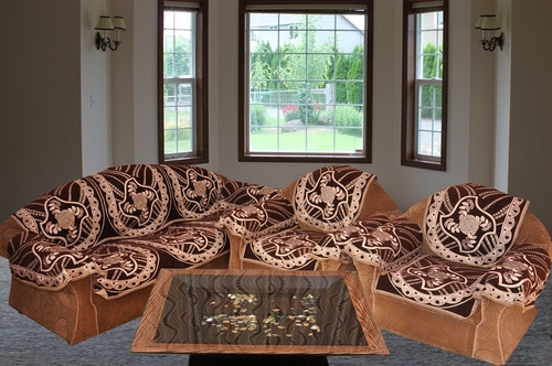 BHAVYA DARK CHOCOLATY CHENILLE SOFA COVER - Chenille Fabric, 23x27 INCH, Design No 16BTSCS341c | Embroidered Pattern, Rectangular Shape, Ideal for Home & Hotel