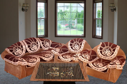 DARK CHOCOLATY 5 SEATER SOFA COVER - Chenille Fabric, 23x27 Inch, Design No 16BTSC560 | Embroidered Pattern, Rectangular Shape, Ideal for Home and Hotel