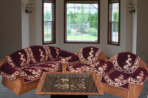 CHOCOLATY CHENILLE SOFA COVER - Chenille Fabric, 23x27 Inches, Design No 16BTSCG115 | Embroidered Pattern, Rectangular Shape, Ideal for Home & Hotel