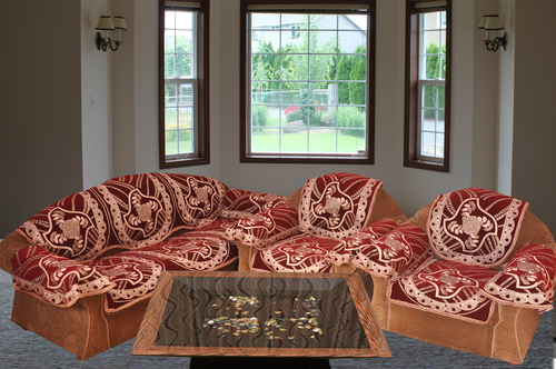 MAROON CHENILLE SOFA PANELS - Chenille Fabric, 23x27 Inch, Rectangle Shape | Embroidered Pattern, Suitable for Home and Hotel Use