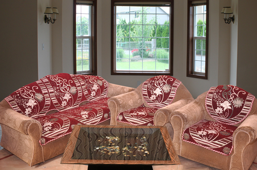MAROON CHENILLE SOFA PANELS - 10 Sofa Panels Set, 23x27 Inch Size | Soft Chenille Fabric, Embroidered Pattern, Rectangular Shape