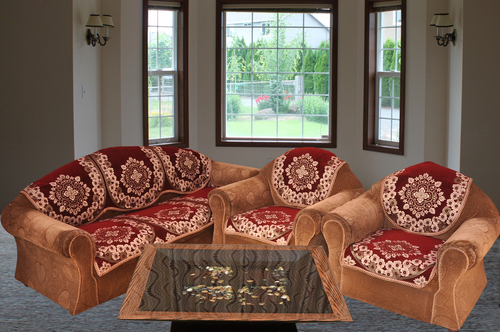 MAROON CHENILLE SOFA PANELS - Denim Fabric, 23x27 Inches, Design No 10BTSCG124 | Customized Sizes, Flocked Pattern, No Zipper, Suitable for Home & Hotel