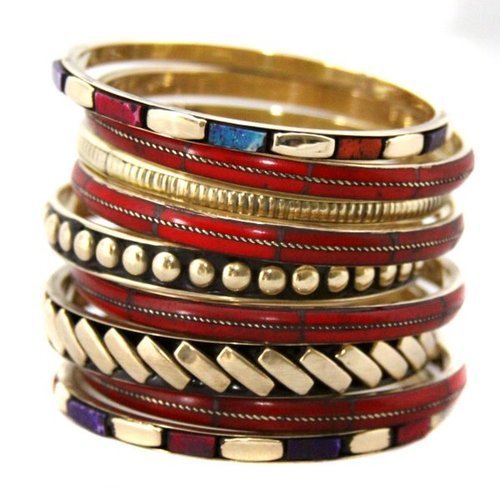 Brass, Bone and Resin Bangles Set
