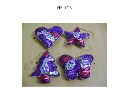 Christmas Ornaments - Fabric Small Purple Set of 4 | Unique Designs, Durable, Elegant Party Decoration
