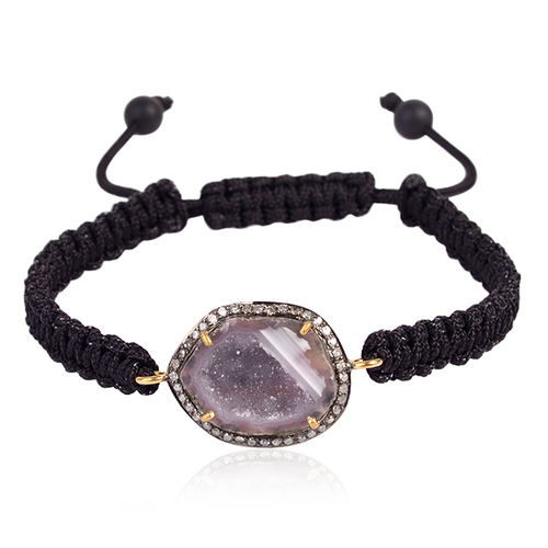 Geode & Black Onyx Beads Macrame Bracelet