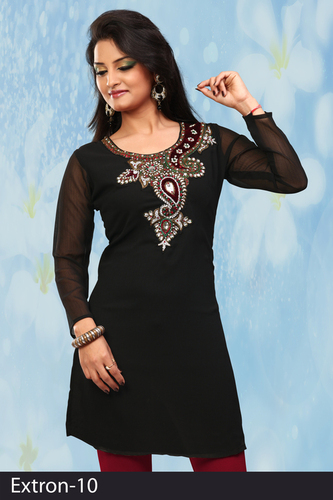 Chiffon Georgette Kurti - 60GSM Fabric, Lined, All Sizes, Colorful | Handworked Neckline, Elegant Design, Comfortable Fit, Ready to Dispatch