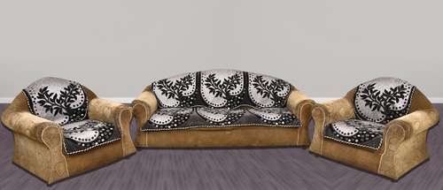 ATTRACTIVE CHENILLE SOFA COVER - Chenille Fabric, 23x27 Inch Size, Design No 10BTSC2012gb | Embroidered Pattern, Oval Shape, Ideal for Home & Hotel Use