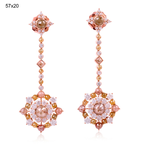 18k Rose Gold Ice Diamond Dangle Earrings