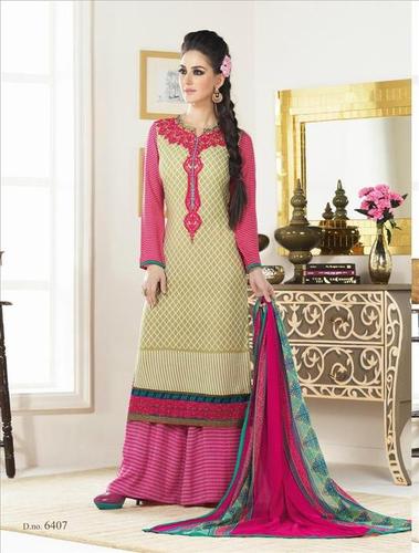 Cream And Pink New Unstitched Salwar Kameez