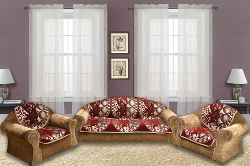 MAROON CHENILLE SOFA PANELS - 1 Set (10 Panels) 23x27 INCH, Embroidered Pattern for Home & Hotel Use, No Zipper Feature