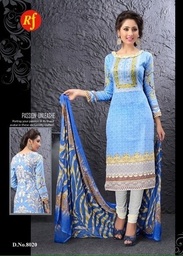 Rajjo Vol3 - Cotton, 54 Inch, Light Blue | Floral Embroidery, Abstract Print, Stylish Salwar Suit