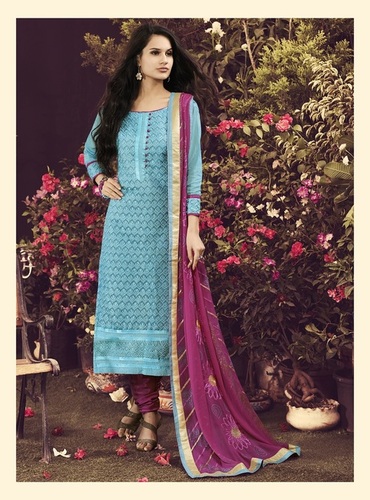 Elegant New Chanderi Sky Blue Salwar Kameez