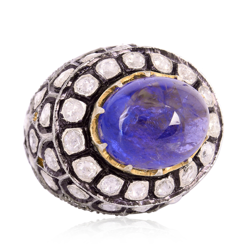 Rose Cut Diamond Tanzanite Cocktail Ring
