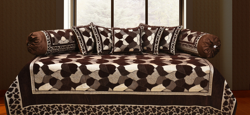 Chenille Diwan Set - 100% Cotton 54x90 Diwan Sheet 18x18 Cushions 18x32 Busters | Quick Dry Washable Printed Home & Hotel Usage