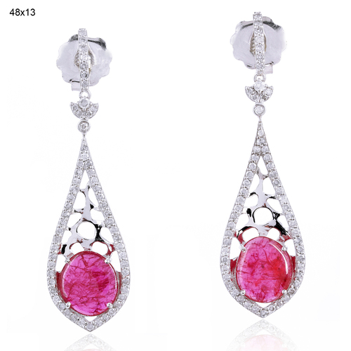 18k White Gold Ruby Drop Earrings
