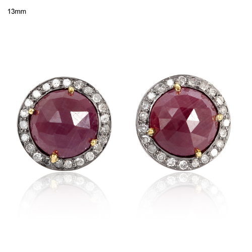 Diamond Pave Ruby Stud Earrings - 18k Gold & .925 Silver, 8-10mm | Elegant Design, Pave & Prong Set Ruby & Diamond