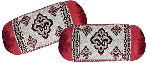 Bolster Cover - 2 Pieces, 18x31 Inch Chenille Fabric with Embroidered Pattern, Rectangular Shape, Ideal for Home and Hotel Use