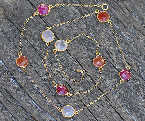 Multi Gemstone Chain Necklace