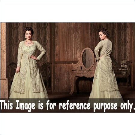 GLAMOUR 22, Georgette Salwar Kameez - Light Green, Embroidered, Five-Piece Set, Elegant Trendy Style