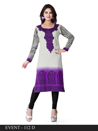 Pink and White Embroidered Long Kurti