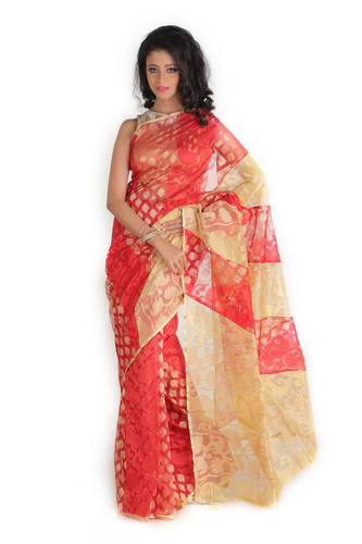 Fancy Net - Silk Banarasi, 5.5m x 1.2m, Red | Soft Texture, Elegant Design, Vibrant Colors, Durable Fabric, Stylish Drape