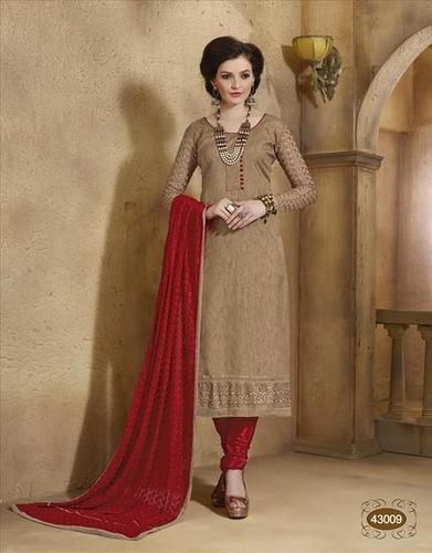 Brown New Unstitched Salwar Kameez