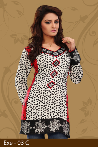 Black and White Printed Jacquard Kurti