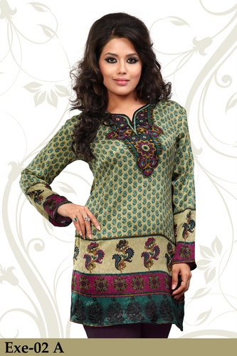 Green Printed Jacquard Kurti
