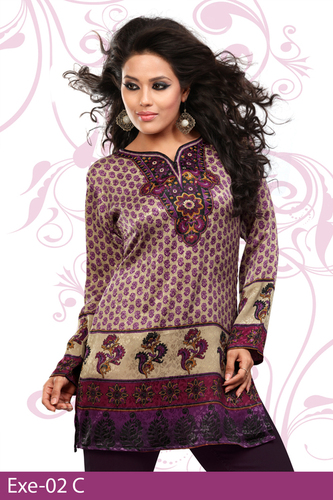 Purple Printed Jacquard Kurti