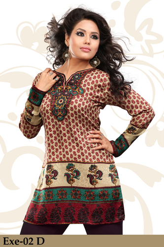 Red Printed Jacquard Kurti