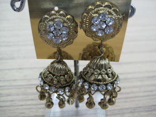 Earrings Traditional In Oxidised Gold - Oxidised Gold, 2cm x 1cm, Gold | Lightweight Design, Crystal Accents, Elegant Traditional Style