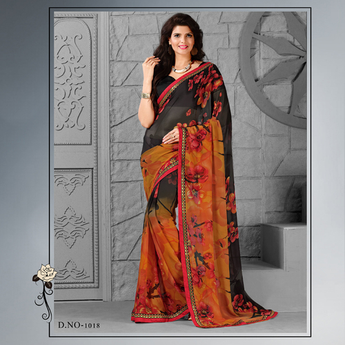 Georgette Weightless Sarees - 35 Pieces, Multiple Colors, Various Embroidery, Readymade Borders