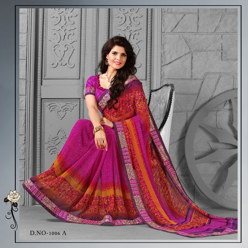 Weightless Styles Embroidery Saree - Georgette Fabric, Pink, 19 Designs, Readymade Borders, Intricate Embroidery