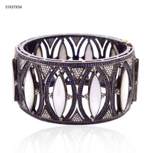 Mother of Pearl & Blue Sapphire Bangle