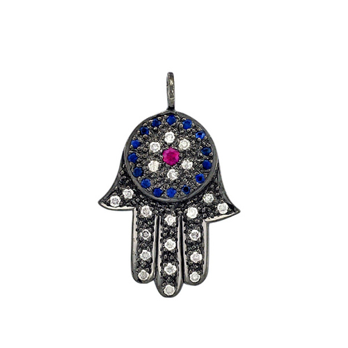 Diamond Gemstone Hamsa Charm Pendant