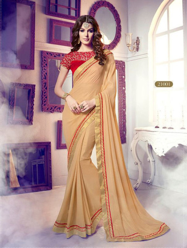 Beige Georgette Stylish Saree