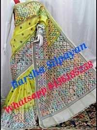 Tussar Silk Dye Kantha Stitched Saree