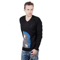 Mens Intarsia Cotton Sweater - M/l/xl, Black | Soft Texture, Shrink Resistant, V-neck Style