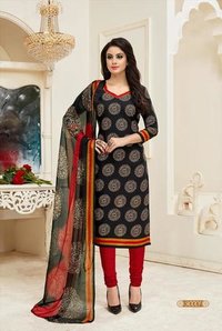 Cotton Printed Dress Material - Unstitched Straight Suit, Multicolour Printed Cotton, Short Sleeves, Suitable For Traditional & Formal Occasions