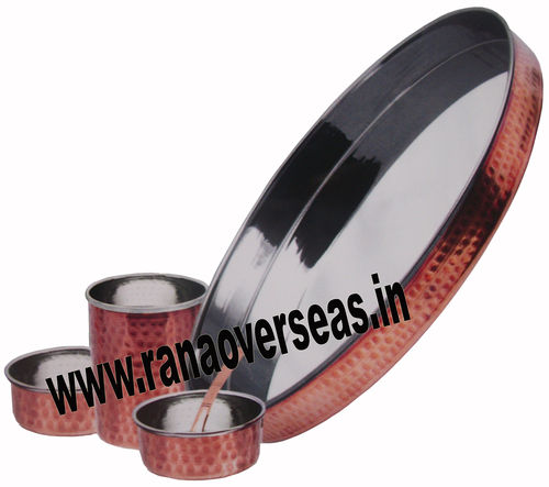 Polishing Steel Copper Hammered Thali Set