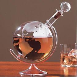 Etched-Globe Bar Accessories - Glass and Metal, 10x8 Inches, Clear | Elegant Design, Whiskey Storage, Bar Decor, Unique Gift