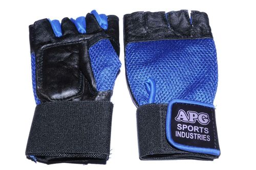 Apg Blue Net Gym Gloves - Fiber Material, Standard Size | Attractive Blue and Black Color, Sturdy and Durable Design