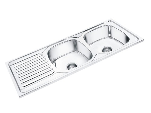 Brown Double Bowl Sink With Drainboard