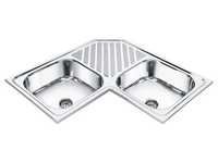 Corner Double Bowl Sink with Tray