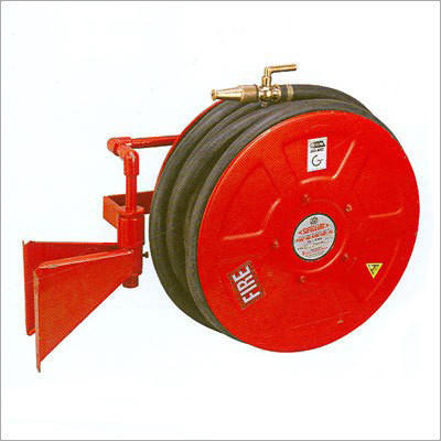 First Aid Hose Reel - M.S. Sheet Hub & Wall Bracket, 20mm Inlet Size, Red PVC, 10kg Weight, 180Â° Swinging Wall Mounting, 24 LPM Discharge