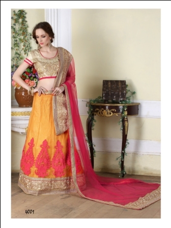 Occeanus Orange Net Designer Lehenga Choli