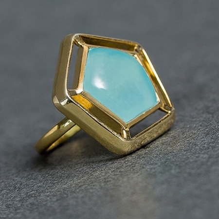 Gold Plated Ring with Aqua Chalcedony