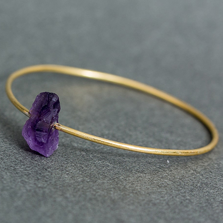 Gold Plated Bangle with uncut Amethyst